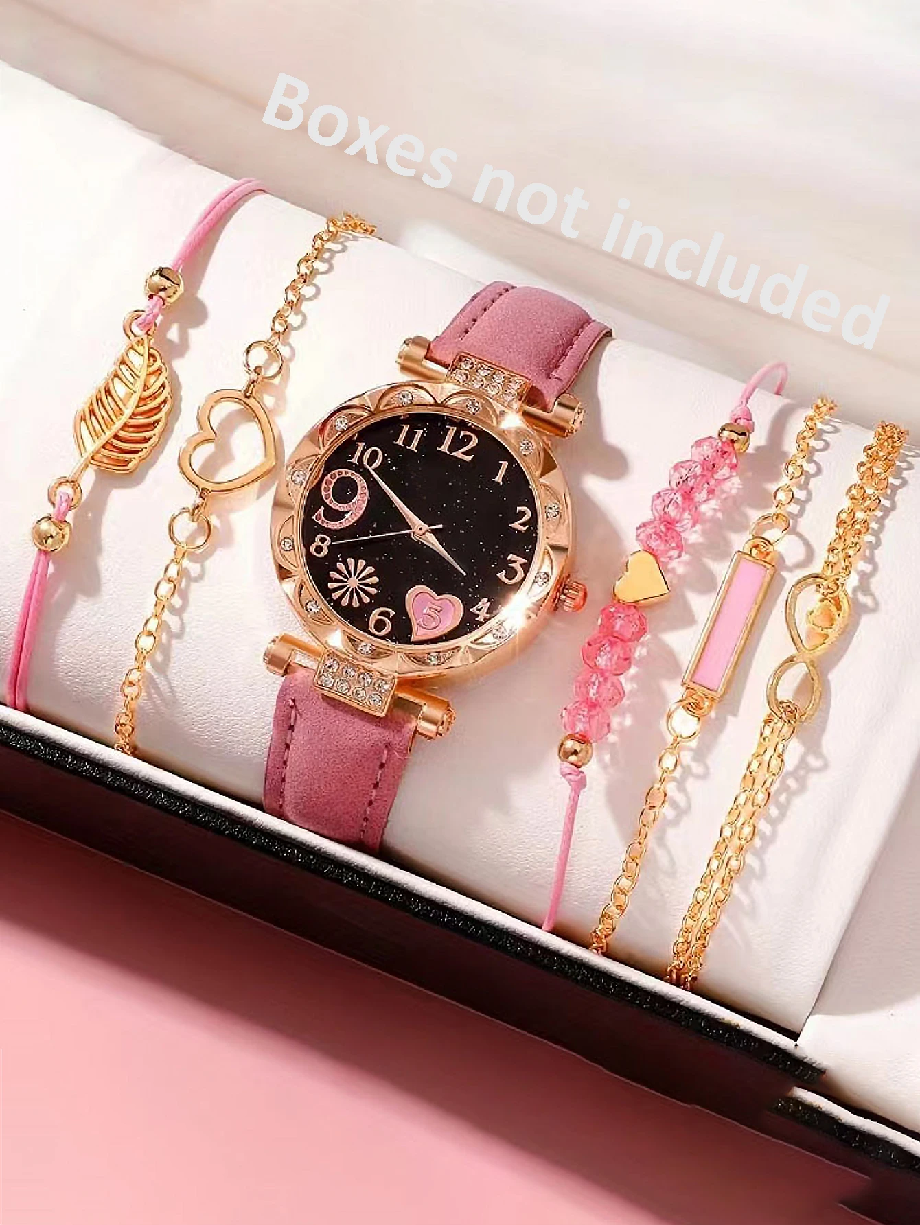 Suede Strap Watch - 5Pcs Women Pink Suede Strap Watch