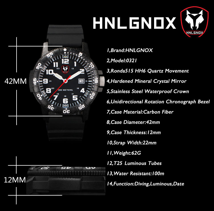 Hnlgnox Mens Pilot Watches Spo - Rubber Strap Diver recension och pris