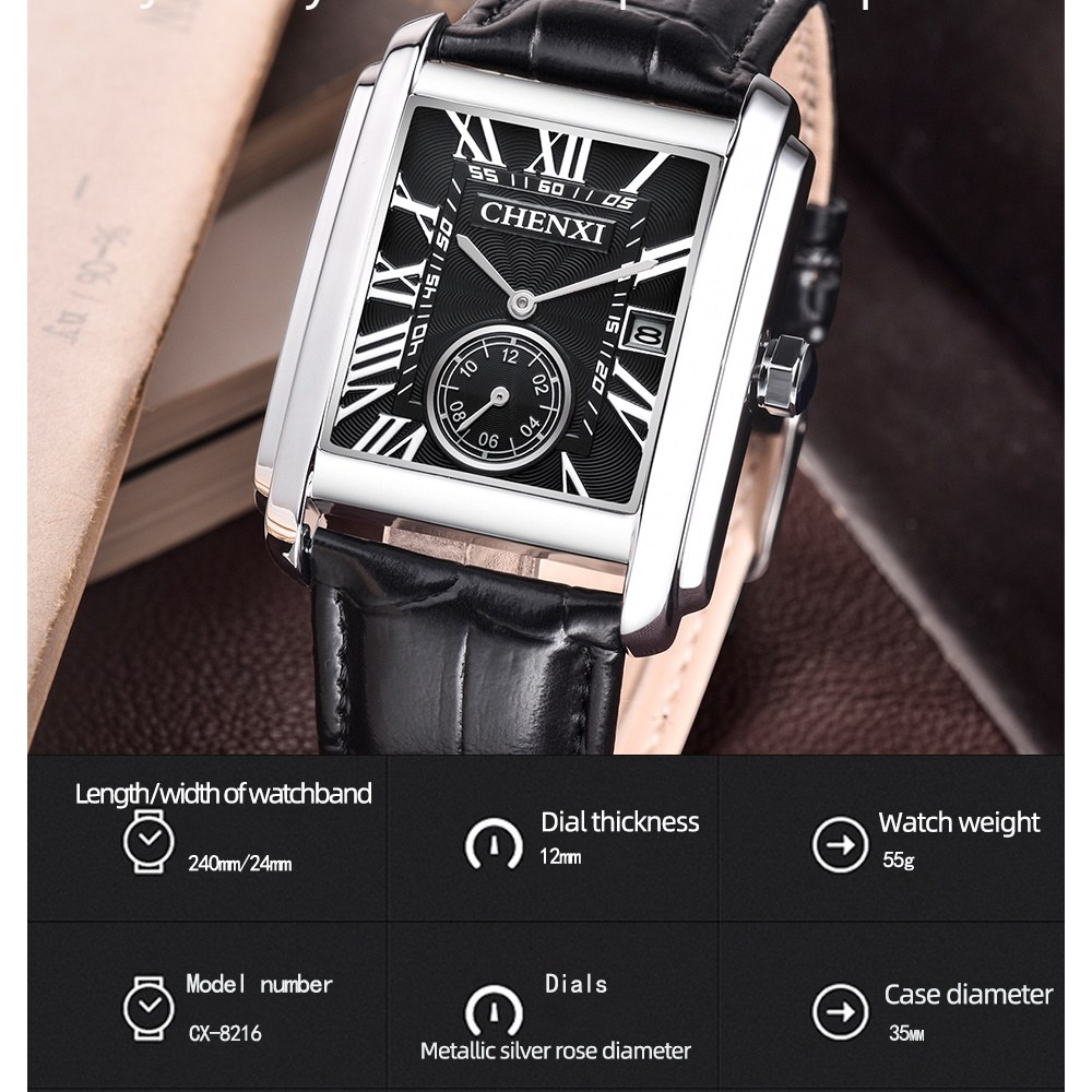 CHENXI 8216 Fashion Classic Sq - Leather Watch Band Men recension och pris