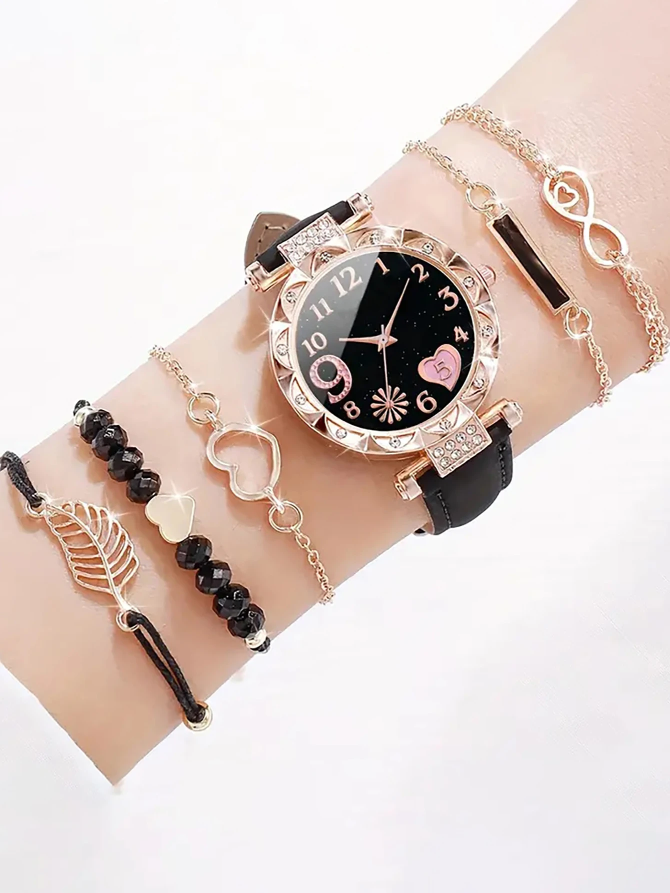 5Pcs Women Pink Suede Strap Wa - Suede Strap Watch recension och pris